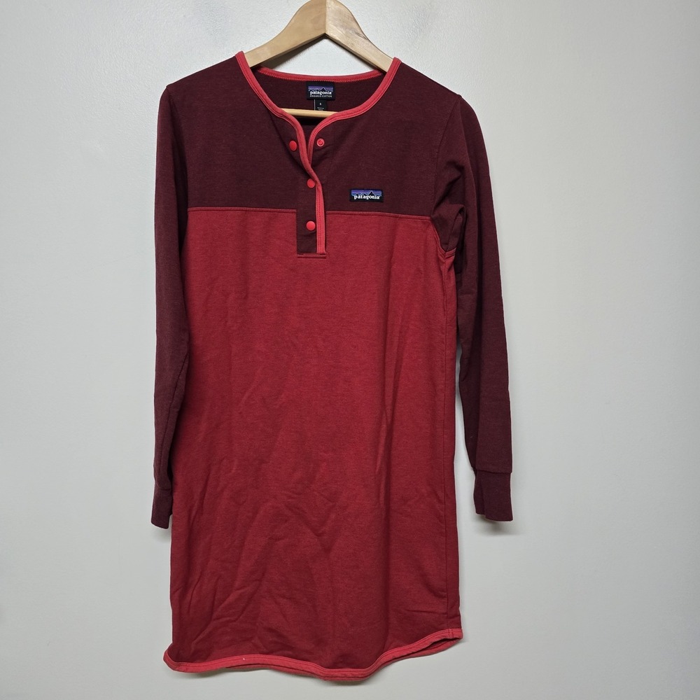 Patagonia Women's Ahnya Henley‎ Dress Small Red Colorblock Organic Cotton